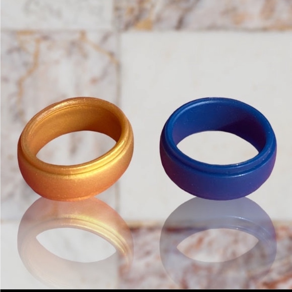 NEW Fine Fashion Unisex Any-Activity Silicon Ring 2-PACK Metallic Colors (9-12)
